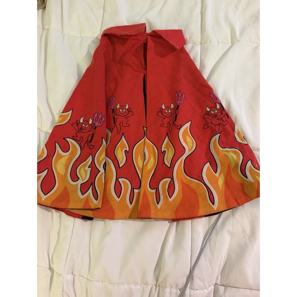 Vintage Devil Costume Cape Kid Red Flame Print Pitchfork Retro Graphic Halloween